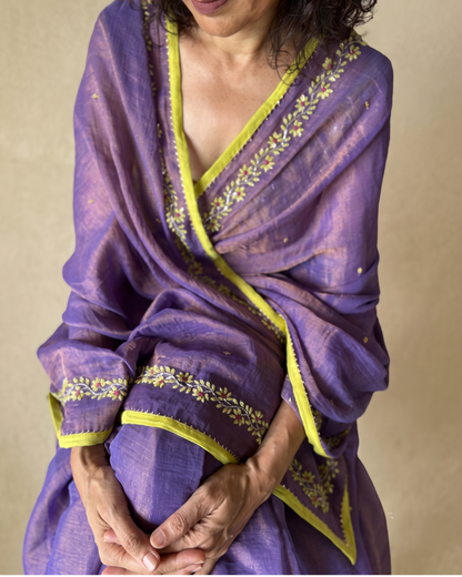 BEADED TENDRILS | Mauve Chanderi Tissue Saree