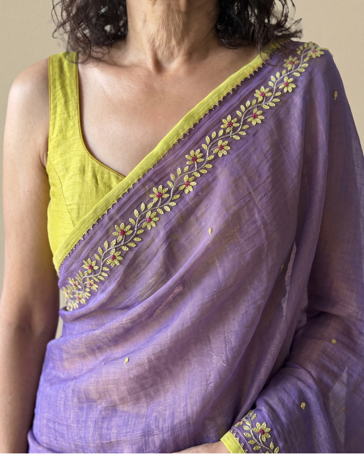 BEADED TENDRILS | Mauve Chanderi Tissue Saree