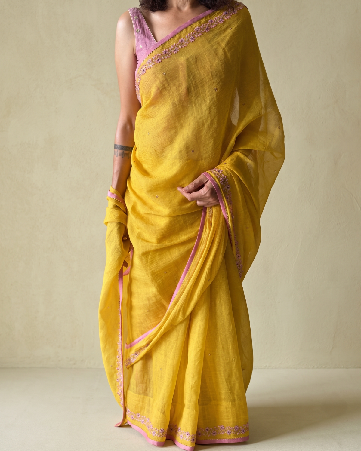 BEADED TENDRILS | Sun Yellow Chanderi Tissue Saree