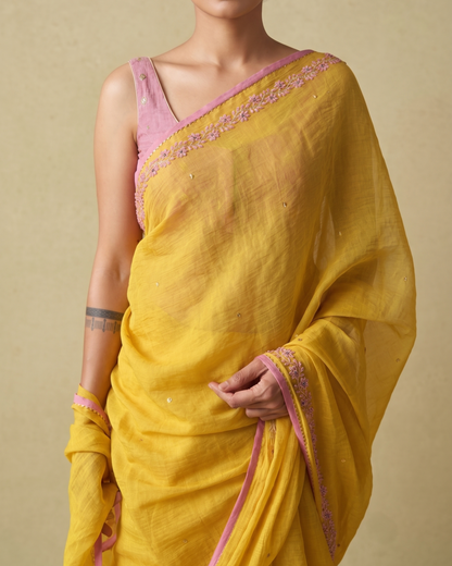 BEADED TENDRILS | Sun Yellow Chanderi Tissue Saree