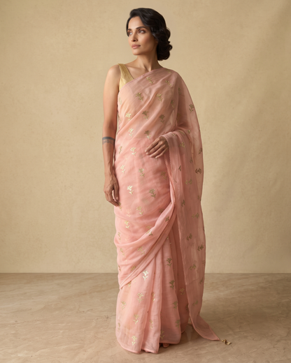 PALE PINK LILIES | Pink Chanderi Saree