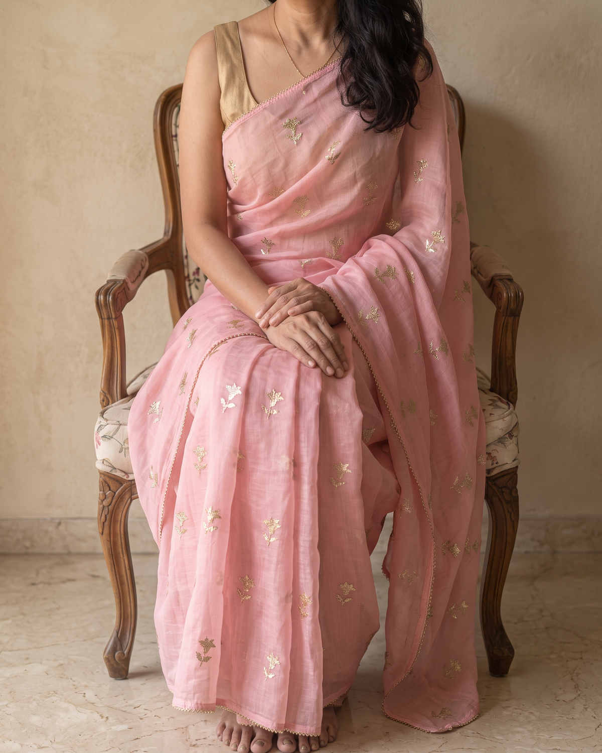 PALE PINK LILIES | Pink Chanderi Saree