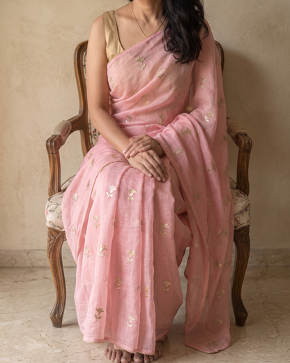 PALE PINK LILIES | Pink Chanderi Saree
