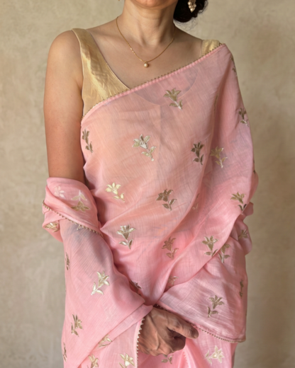 PALE PINK LILIES | Pink Chanderi Saree