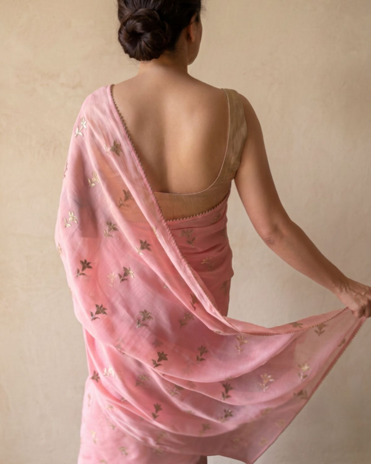 PALE PINK LILIES | Pink Chanderi Saree