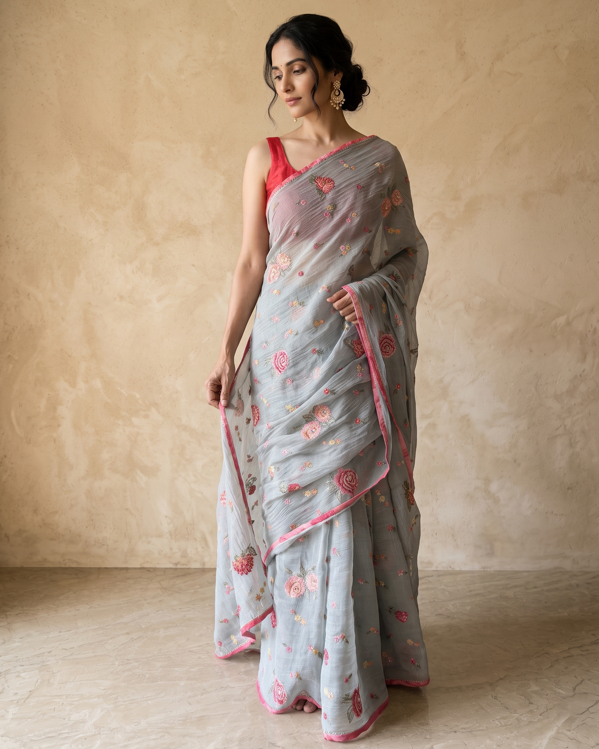 PALE BLUE CARNATION | Chanderi mul Saree