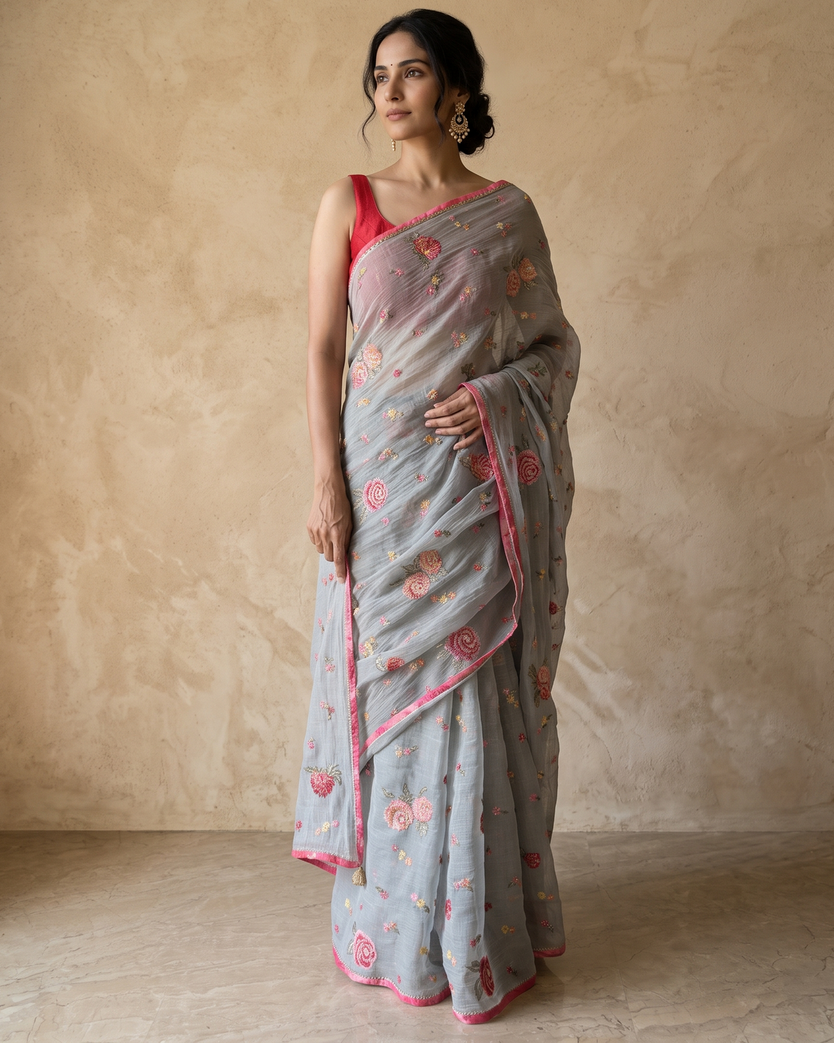 PALE BLUE CARNATION | Chanderi mul Saree