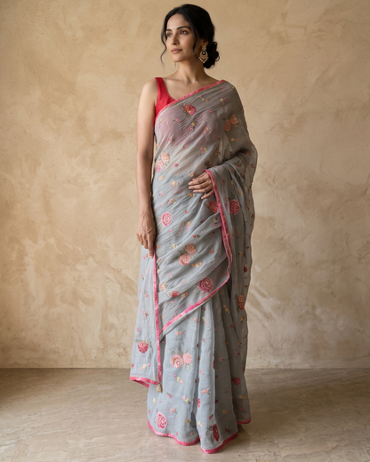 PALE BLUE CARNATION | Chanderi mul Saree