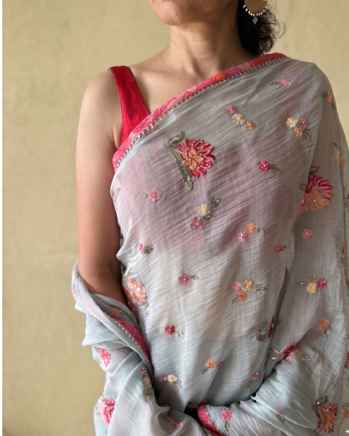 PALE BLUE CARNATION | Chanderi mul Saree