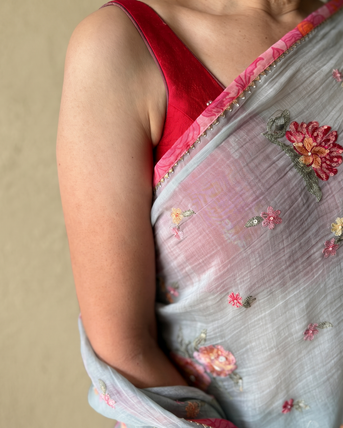 PALE BLUE CARNATION | Chanderi mul Saree