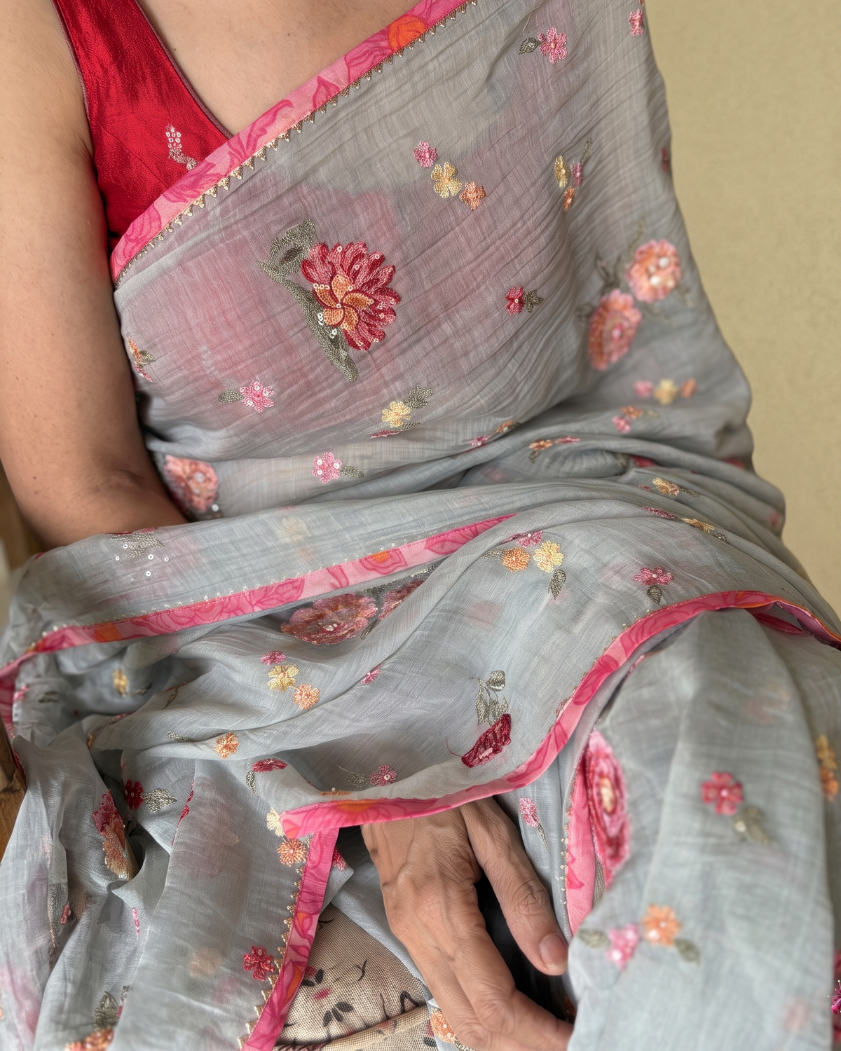PALE BLUE CARNATION | Chanderi mul Saree