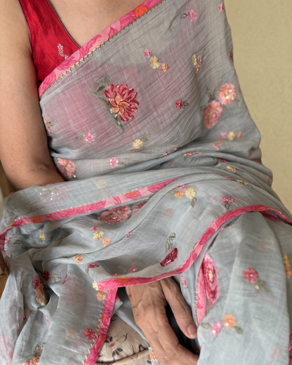 PALE BLUE CARNATION | Chanderi mul Saree