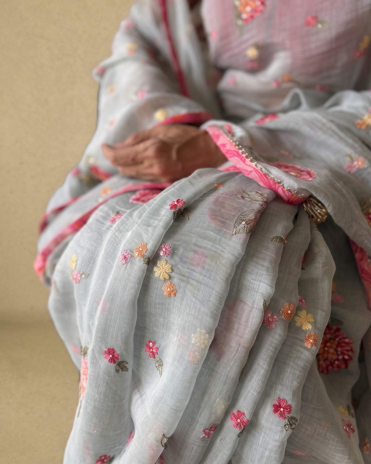 PALE BLUE CARNATION | Chanderi mul Saree