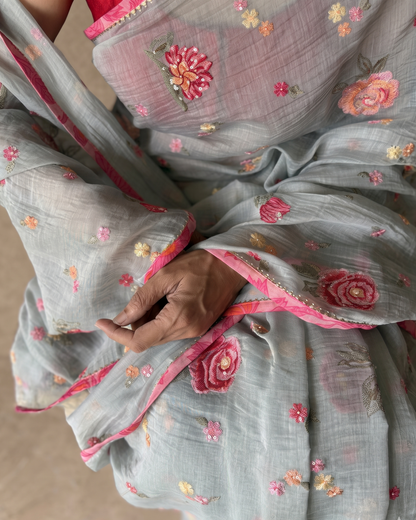 PALE BLUE CARNATION | Chanderi mul Saree