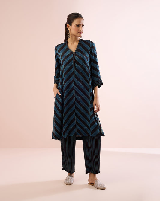 INDIGO/BLACK CHEVRON AJRAKH COORD SET