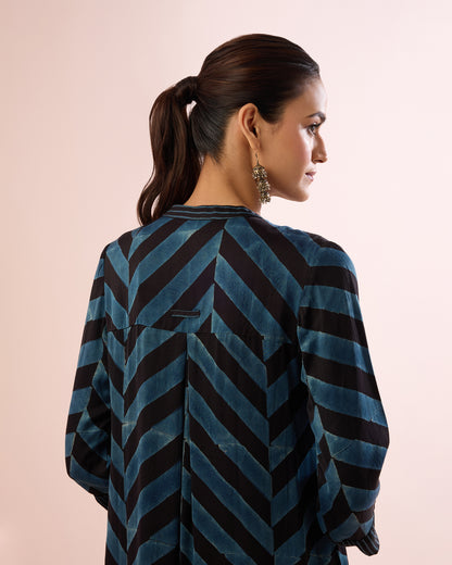 INDIGO/BLACK CHEVRON AJRAKH COORD SET