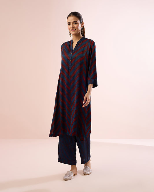 INDIGO/RED CHEVRON AJRAKH COORD SET