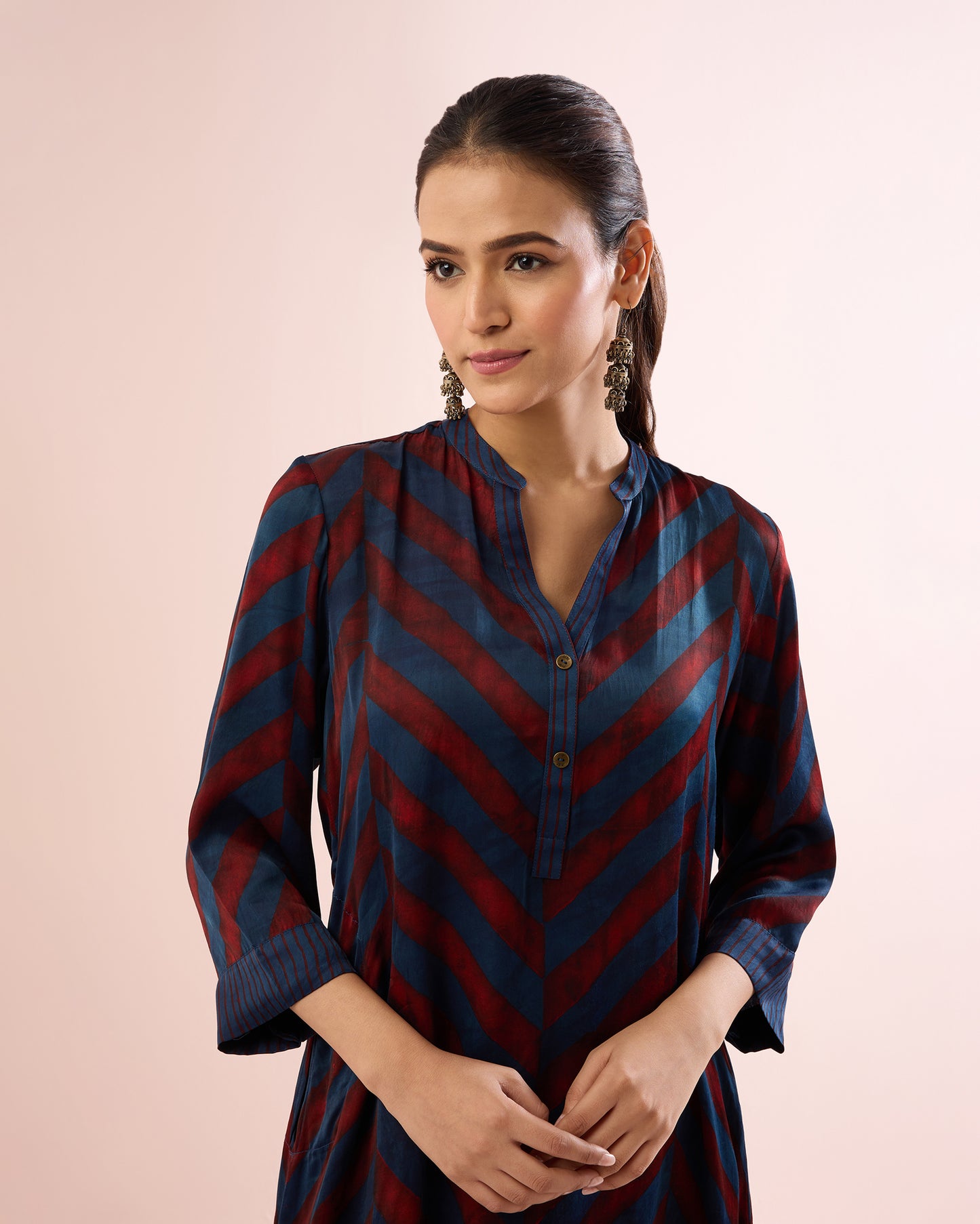 INDIGO/RED CHEVRON AJRAKH COORD SET