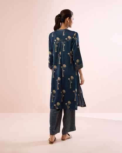 INDIGO/BEIGE POPPY AJRAKH COORD SET