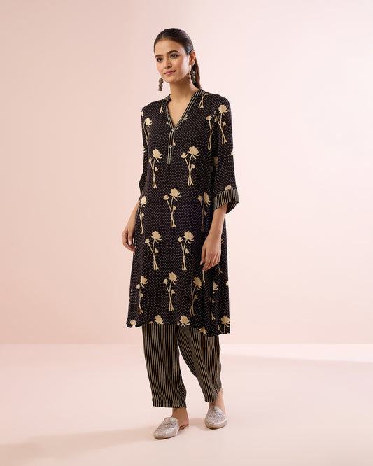 BLACK/BEIGE POPPY AJRAKH COORD SET