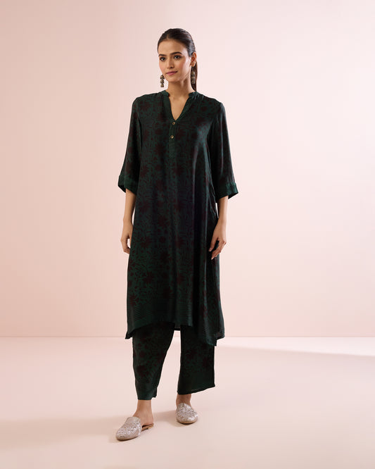 GREEN/ BLACK AJRAKH COORD SET