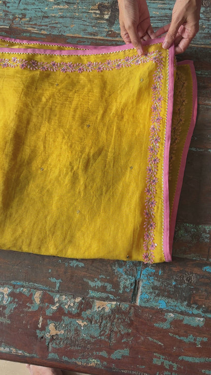 BEADED TENDRILS | Sun Yellow Chanderi Tissue Saree