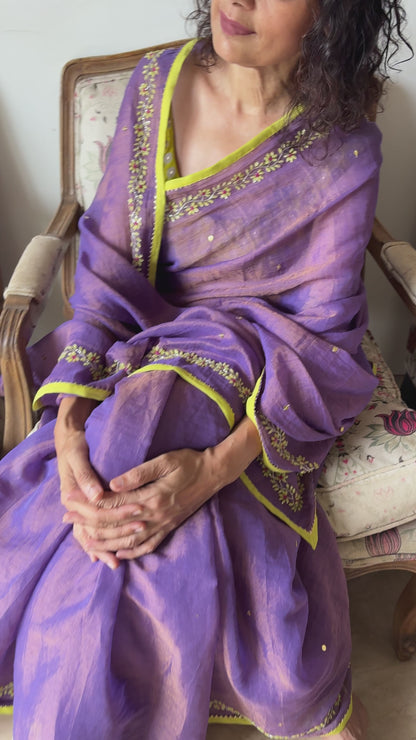 BEADED TENDRILS | Mauve Chanderi Tissue Saree