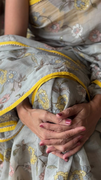 BEGONIA CHANDERI SILK SAREE - OVERCAST BLUE