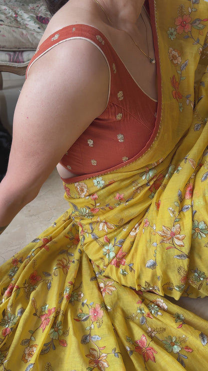 Petunia Chanderi Silk Saree – Yellow