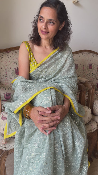 SITARA | Pale Sky Chanderi Silk Saree