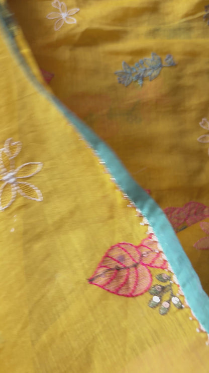 Hibiscus Chanderi Silk Saree – Chrome Yellow