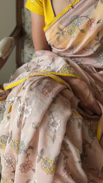 BEGONIA CHANDERI SILK SAREE- BLUSH PINK