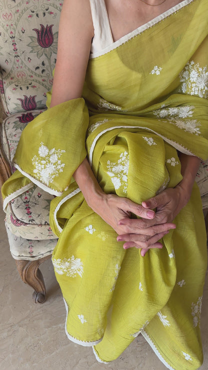 Jaswand Chanderi Silk Saree – Grass Green