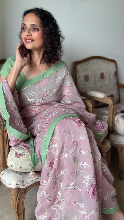 GARDENIA | Onionskin Pink Chanderi Silk Saree