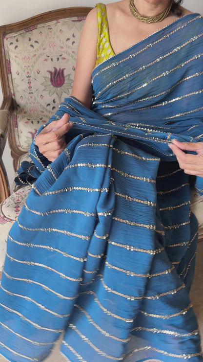 INTENSE TEAL TRAILS | Chanderi Mul Saree
