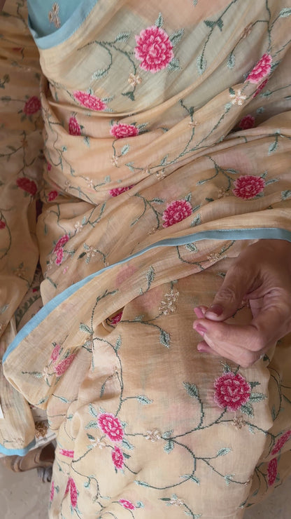 ROSE VINE — Blush Chanderi Silk Saree