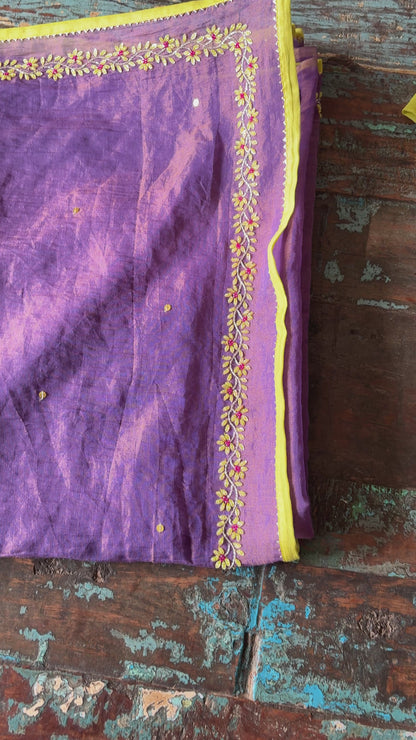 BEADED TENDRILS | Mauve Chanderi Tissue Saree