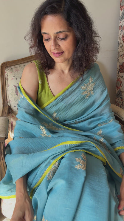 AMARYLLIS | Ocean Blue Chanderi Silk Saree