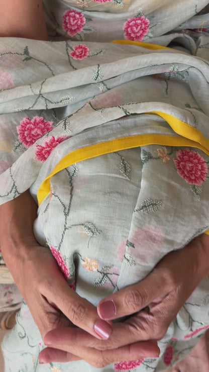 ROSE VINE — Pale Blue Chanderi Silk Saree