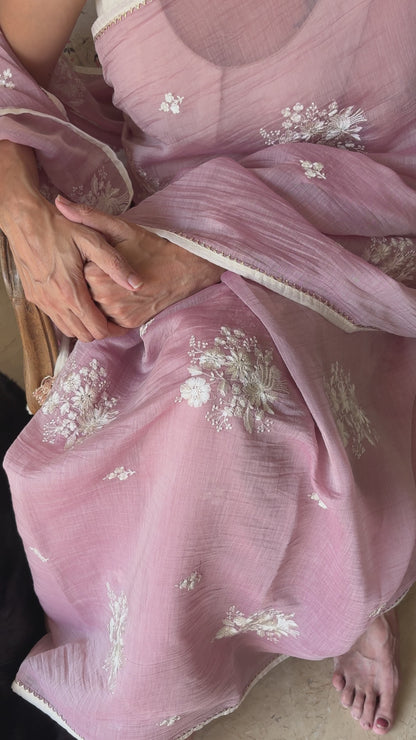 Jaswand Chanderi Silk Saree – Onion Skin