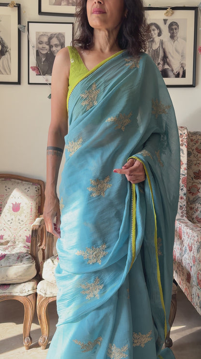 AMARYLLIS | Ocean Blue Chanderi Silk Saree