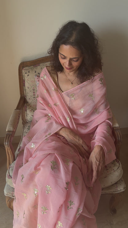 PALE PINK LILIES | Pink Chanderi Saree